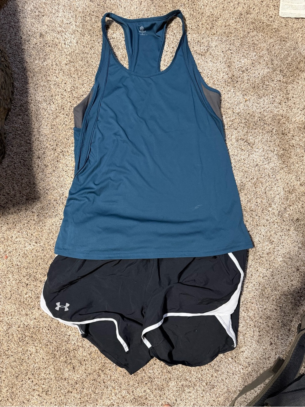 Champion tank and Under Armour shorts XL workout lot